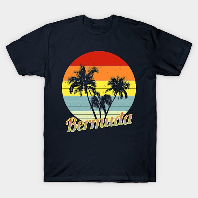 Bermuda Retro Tropical Palm Trees Vacation T-Shirt by macdonaldcreativestudios